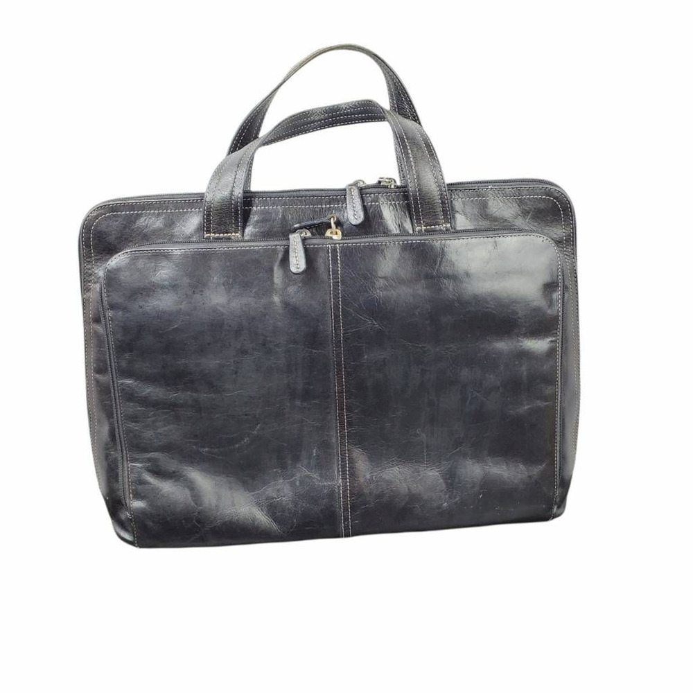 Fossil Womens Satchel Briefcase Bag Black Square Pockets Dual Handle Zipper M